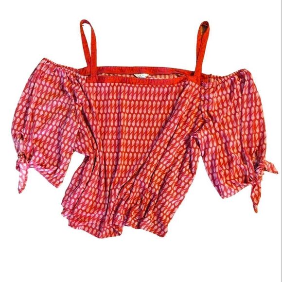 Cato Tops - CATO Red White Paisley Print Cold Shoulder Blouse Plussize 26/ 28W (4X)